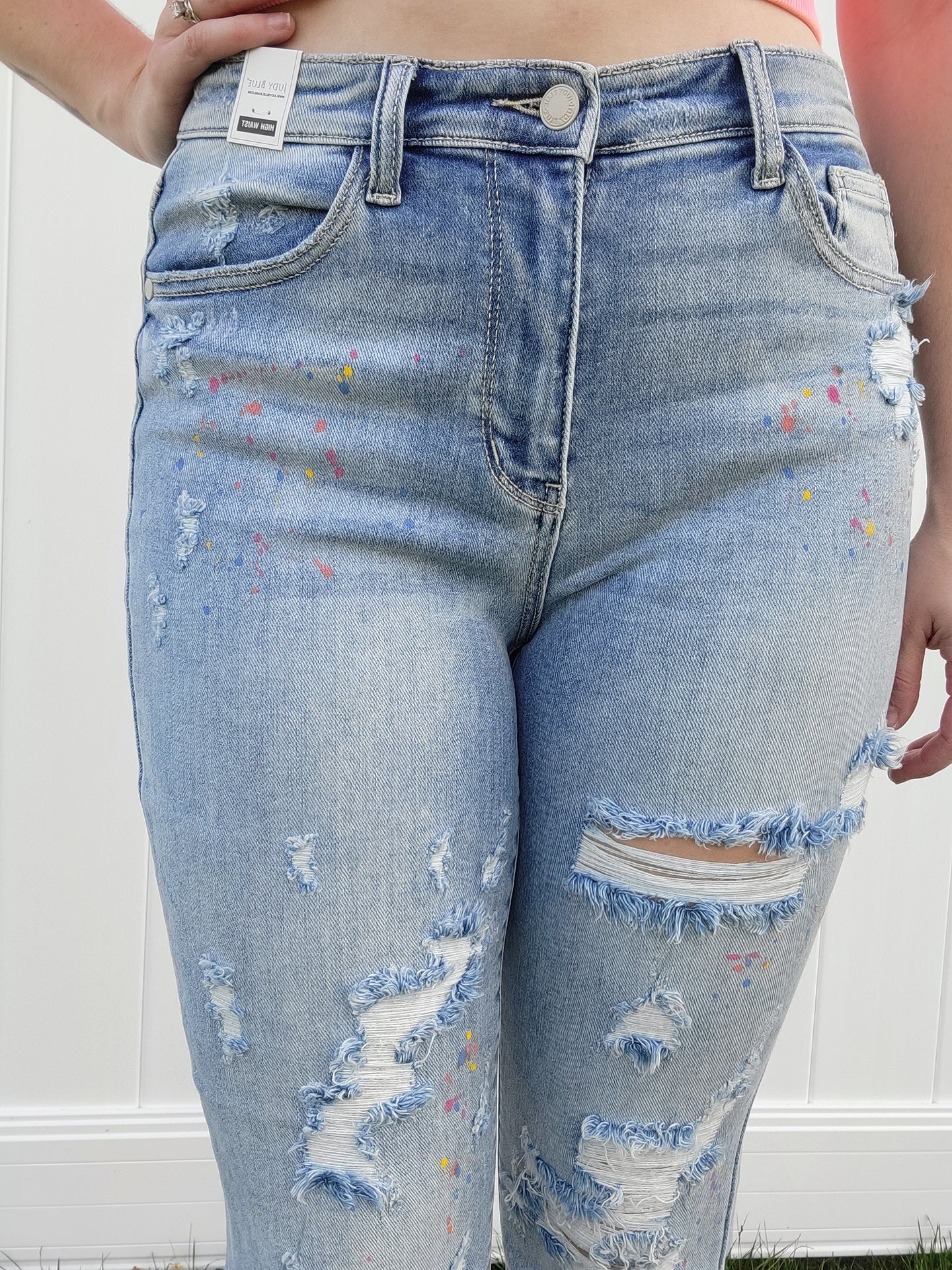 Judy Blue High-Rise Boyfriend Paint Splatter