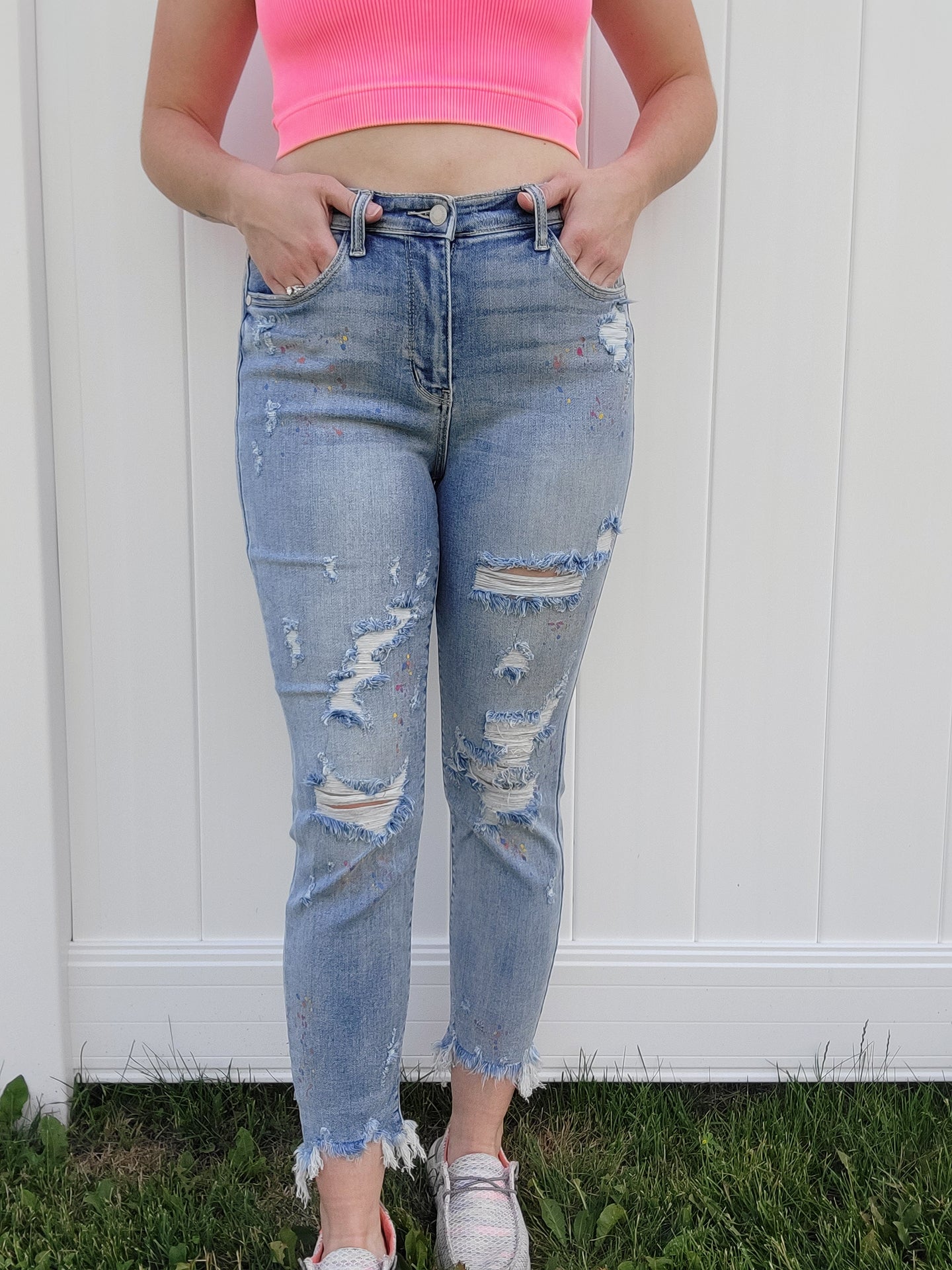 Judy Blue High-Rise Boyfriend Paint Splatter