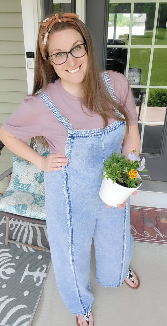 Light Wash Wide Leg Overalls