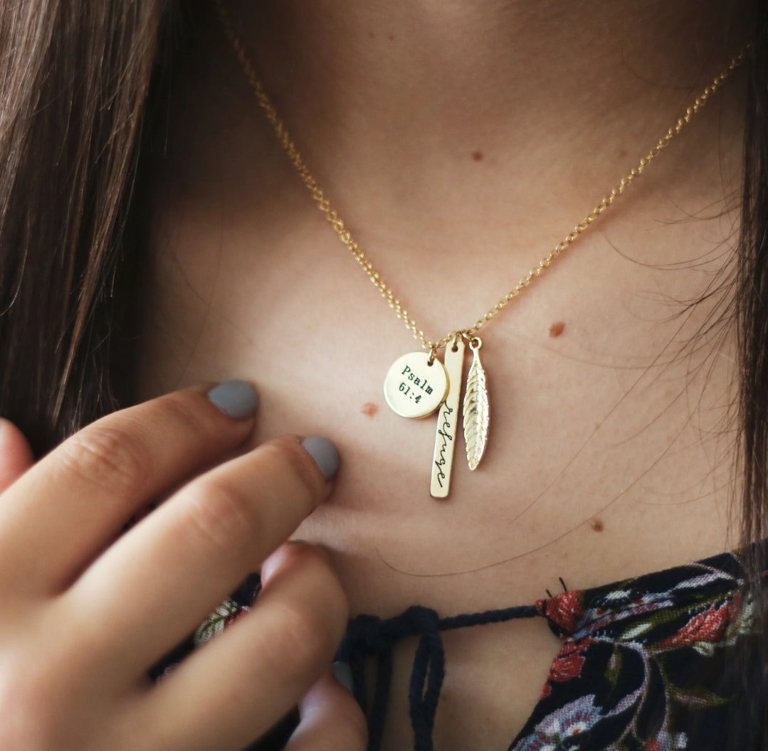Psalm 61:4 Refuge Feather Necklace