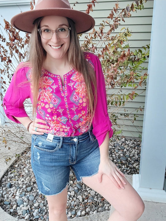 Magenta Embroidered Blouse