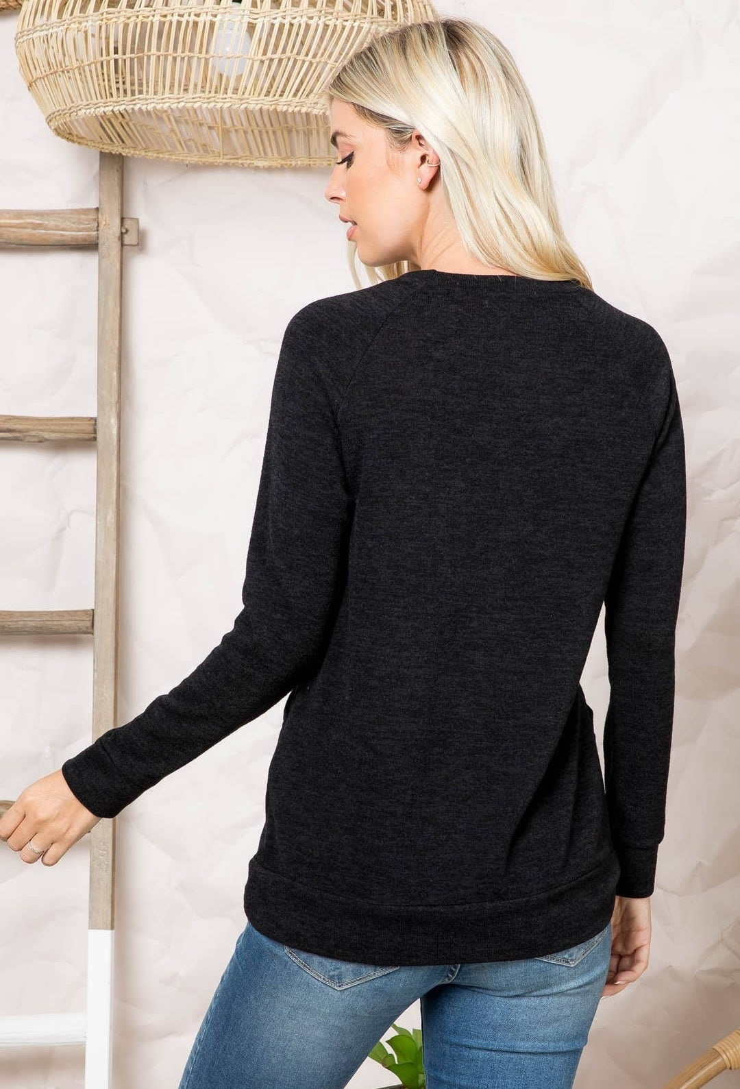 Long Sleeve Knit Top - Black