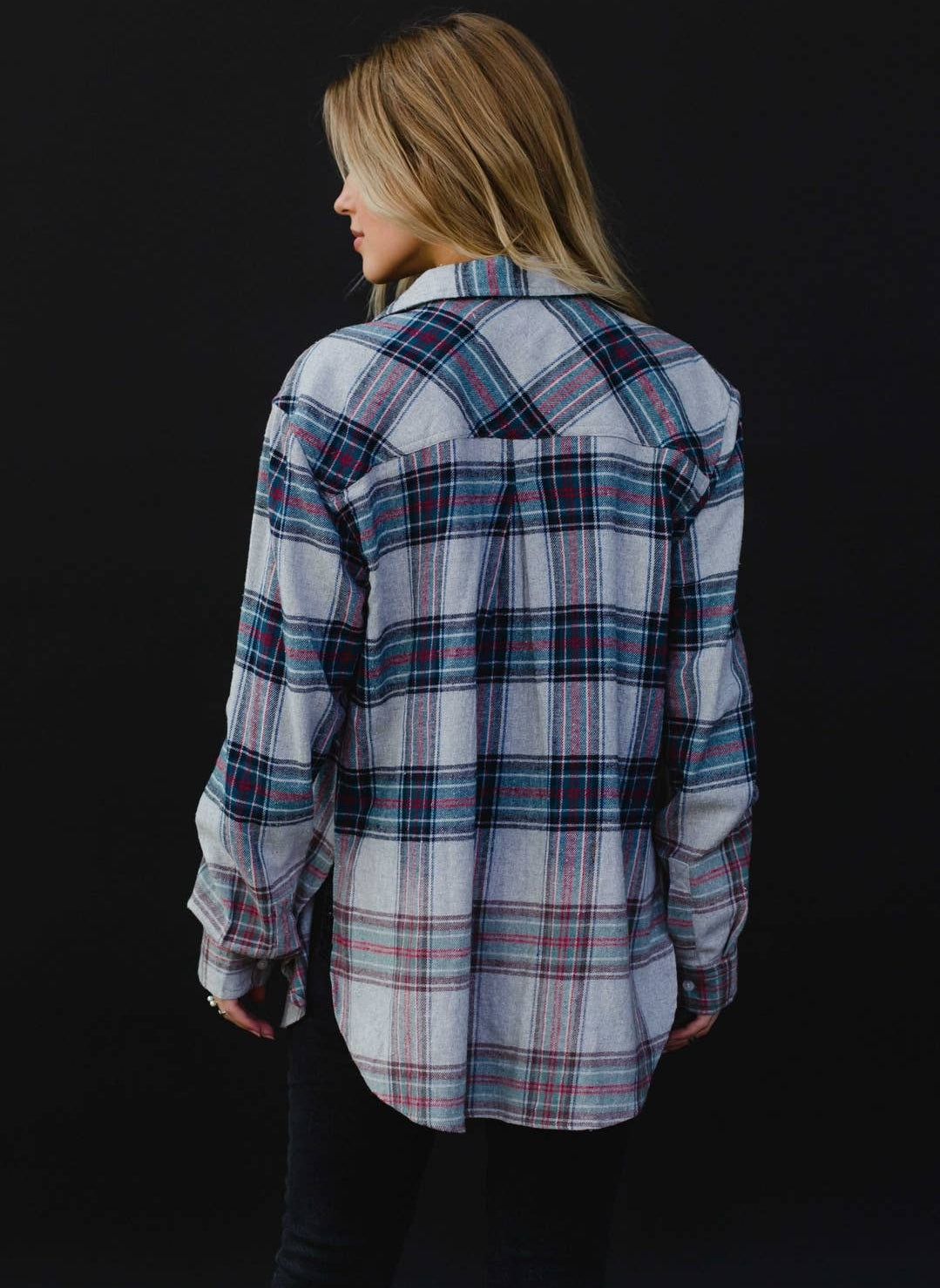 Grey, Blue & Red Bleach Dipped Flannel