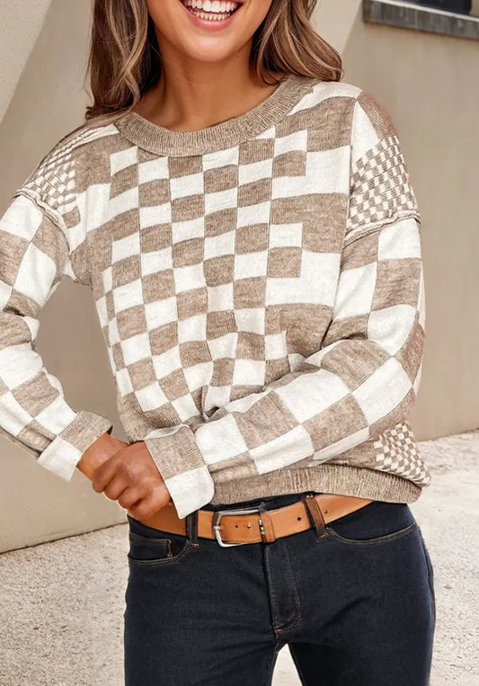 Khaki Checkered Sweater