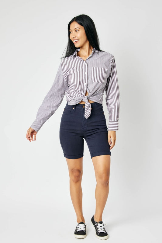 Judy Blue Tummy Control Navy Bermuda Shorts