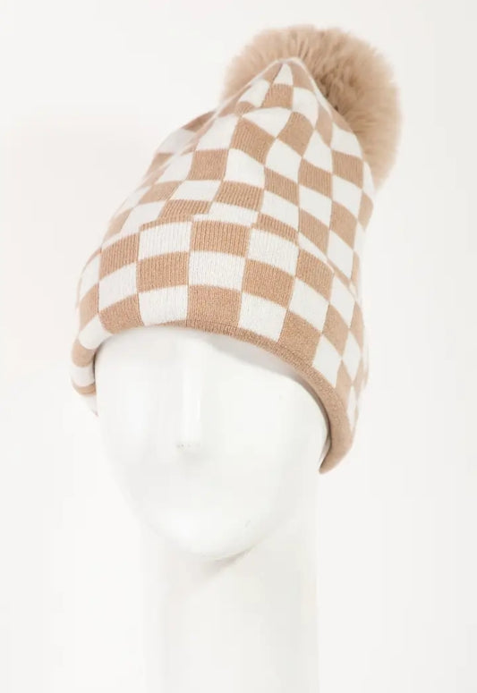 Khaki Checker Beanie