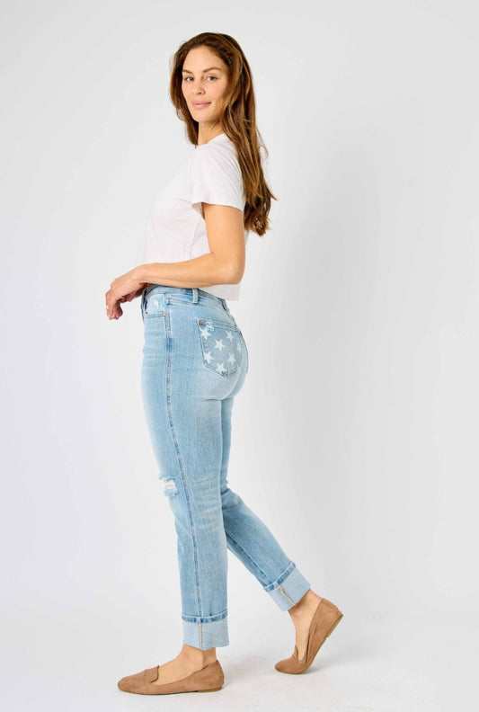 Judy Blue Mid-Rise Americana Boyfriend Jeans