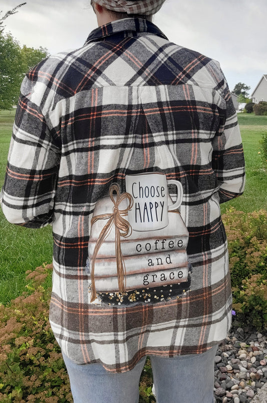 Choose Happy Dipped Flannel